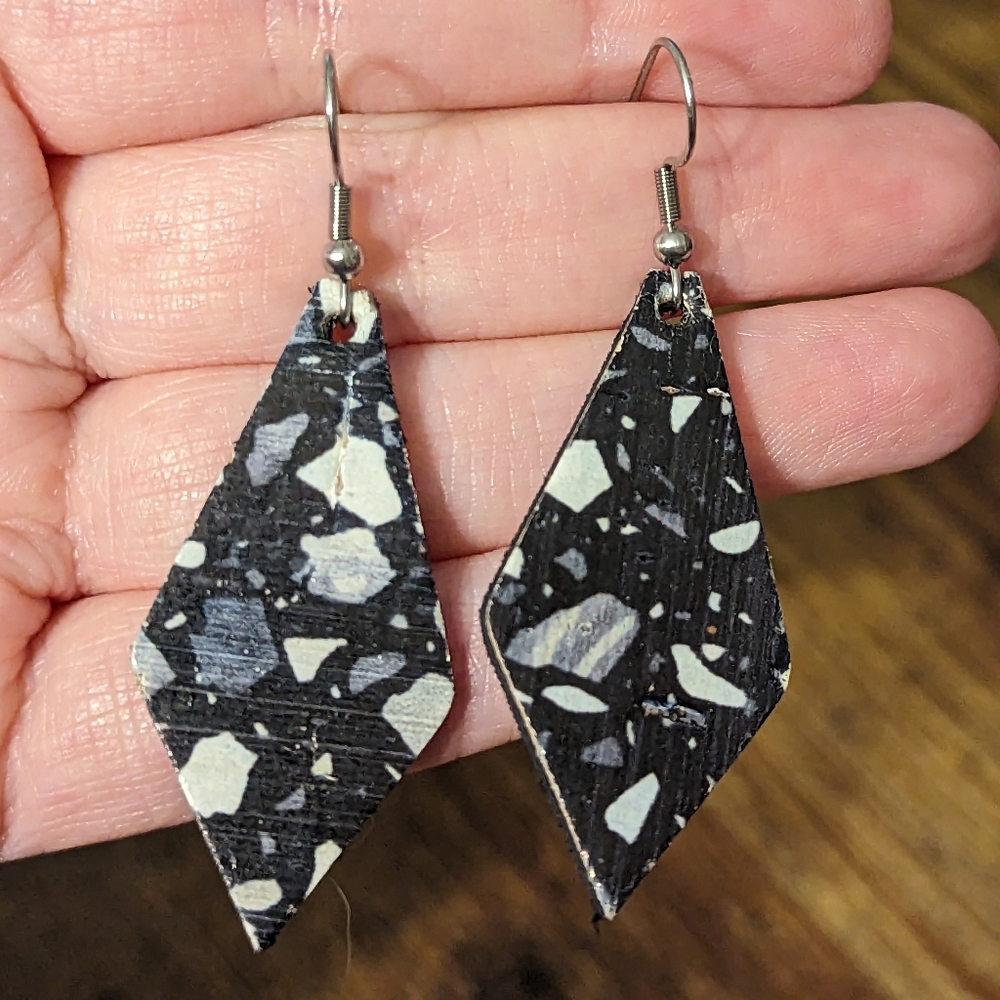 Black & Gray Leather Dangle Earrings NEW!